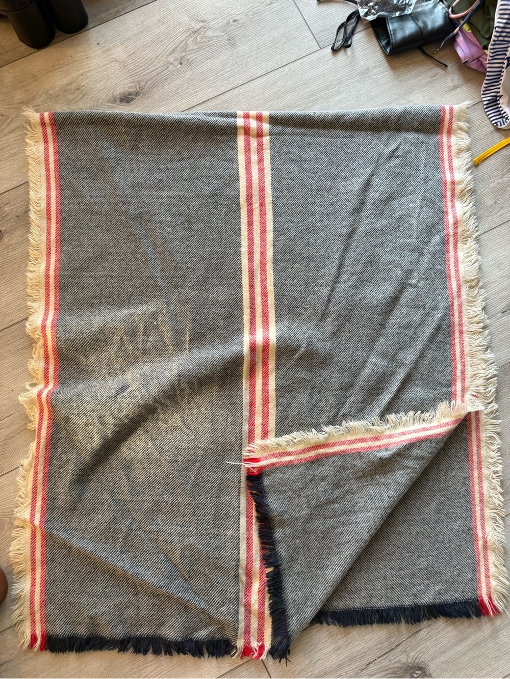 Merona Gray Wrap Scarf with Pink and Cream Stripes